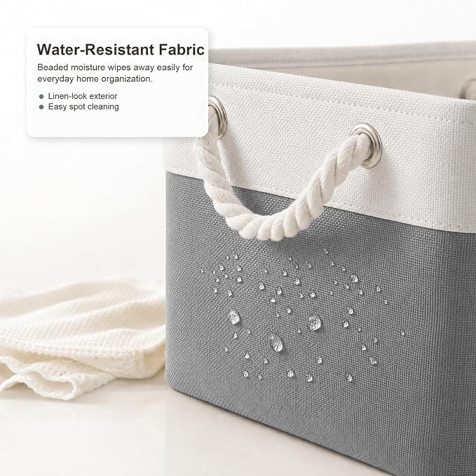 11x11 Inch Cube Storage Bins, 8 Pack Collapsible Fabric Storage Cubes with Rope Handles, Waterproof Foldable Storage Baskets for Cube Shelves, Closet, Clothes, Toys, Books, White & Gray