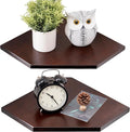 Corner Wall Shelves, Corner Floating Shelves Set of 2 Solid Oak Wood Display Shelf with Wire Hole Small Plant for Kitchen Living Room Dark Walnut 13.5inch