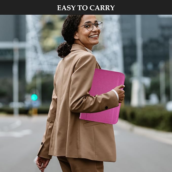 ProCase Portfolio Business Padfolio Folder with Zipper -Magenta | Conference Meeting Executive File Legal Document Organizer with Pockets Letter Size A10 Writing Pad Notepad Padfolio