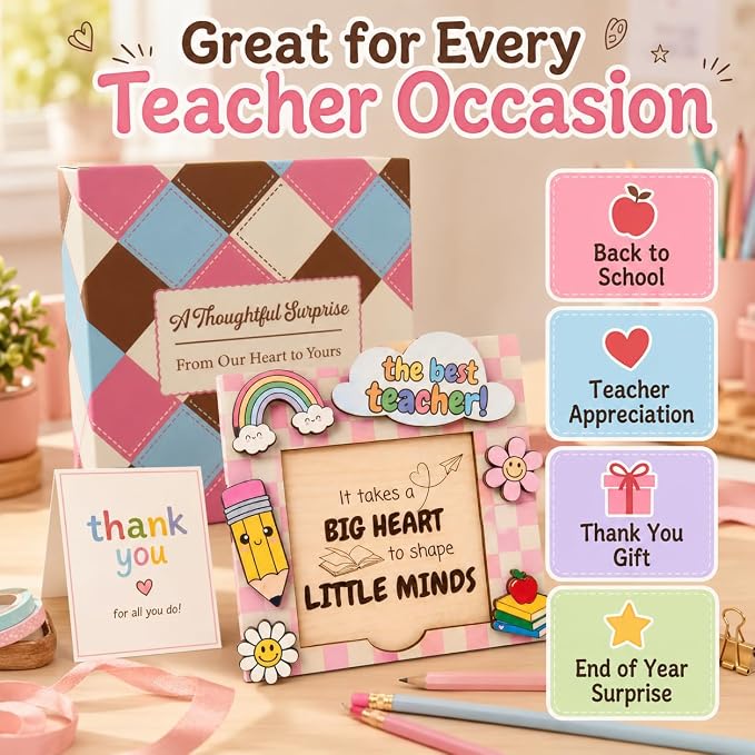 Sticky Note Holder for Desk, Teacher Sticky Note Holder, Teacher Desk Must Haves, 5 x 5 Wooden Organizer, Fits 3 x 3 Notes, Back to School Gift