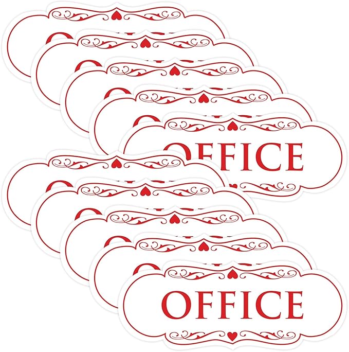All Quality Designer Office Sign | Easy Installation - White/Red - Large (10 Pack)