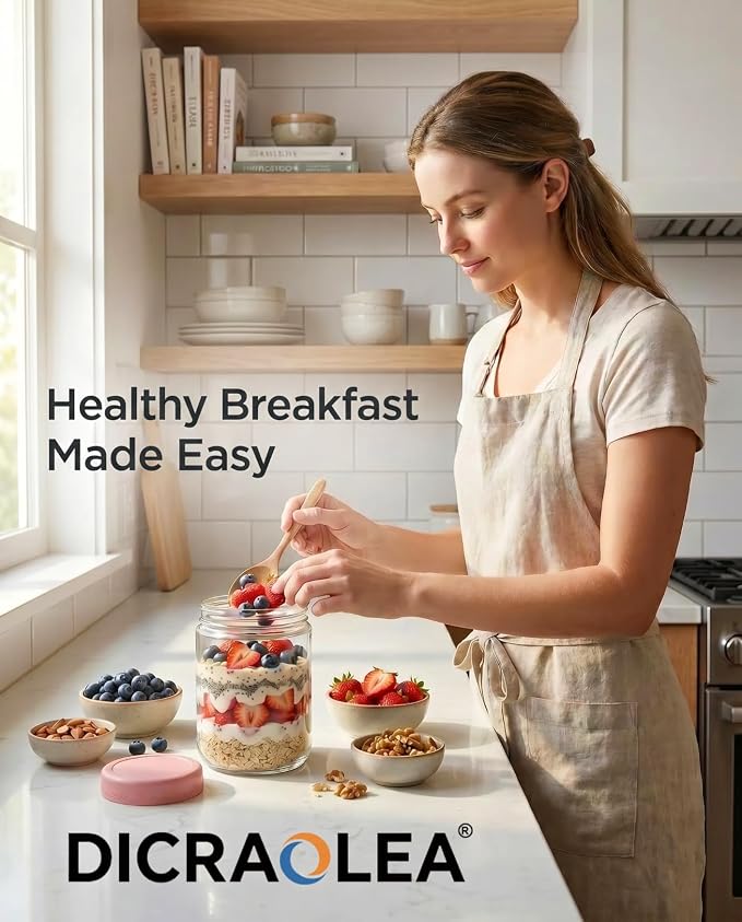 16oz 8Pack Glass Overnight Oats Jars Containers with Airtight Leakproof Lids, Reusable Mason Jars for Meal Prep, Yogurt Parfaits, Smoothies, Salads & Healthy Breakfast(16oz-8Pack)
