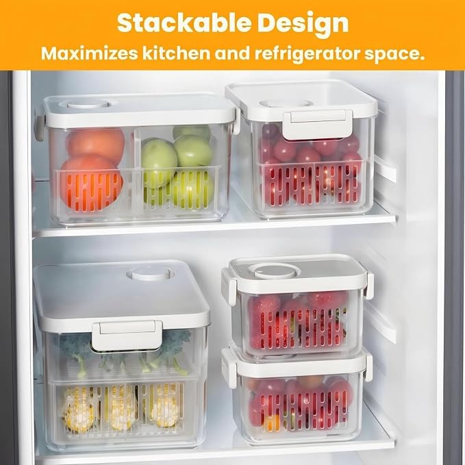 vacane Dishwasher Safe Berry Keeper, Produce Saver, Clear Fruit Containers, BPA-Free Lettuce Keeper, Strawberry Container Keep Food Fresh, 3.8 Cup