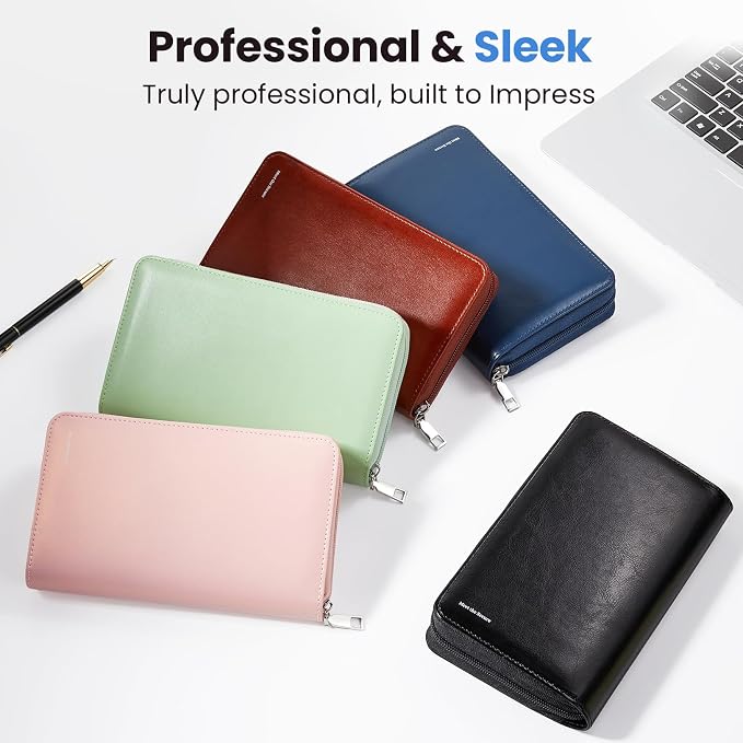 Sooez Zip-Enclosed Business Card Holder Organizer, Professional Credit Card Case Book for Women Men, 240 Capacity, Premium Vegan Leather Gift Card Organizer Storage, 7.87"×4.92"×1.57", Brown
