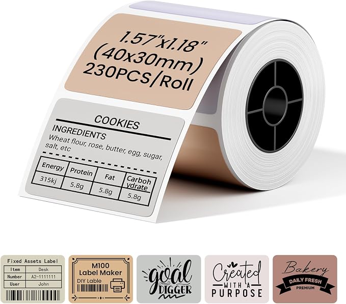 Phomemo Thermal Labels - 1.57" x 1.18" (40x30mm) 5 Colors, 1 Roll Label Stickers for M110/M100/M220/M250 Label Printers, Self-Adhesive Thermal Paper for Candle, Baking, Logo, Gift,230 PCS