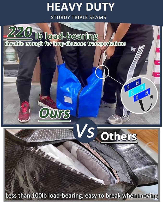 Extra Large Moving Bags with Strong Handles, 8 Pack Heavy Duty Storage Bags with Smooth Zipper, Oversized Storage Tote for Clothes Moving Supplies Dorm Essentials Household Containers