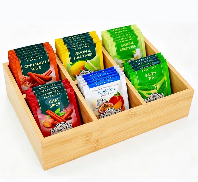 Bamboo Tea Bag Organizer, Tea Holder for Tea Organizer and Storage - 2Pcs | Holds 150 tea bags, for Drawer, Pantry, Kitchen, Cabinet, Countertop
