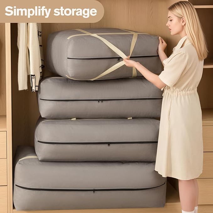 4 Pack 105L Extra Large Moving Bags with Zippers & Carrying Handles, Heavy-Duty Storage Tote Moving Boxes for Space Saving(grey, 4Pack*105L)