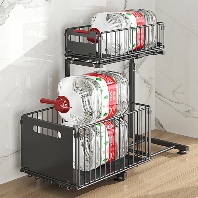 Under Sink Organizer, 2-Tier Multi-Use Kitchen and Bathroom Organizers and Storage, Slide Out Thickened Metal Under The Sink Organizer for Kitchen Bathroom Pantry (Style B White, 2 Pack)