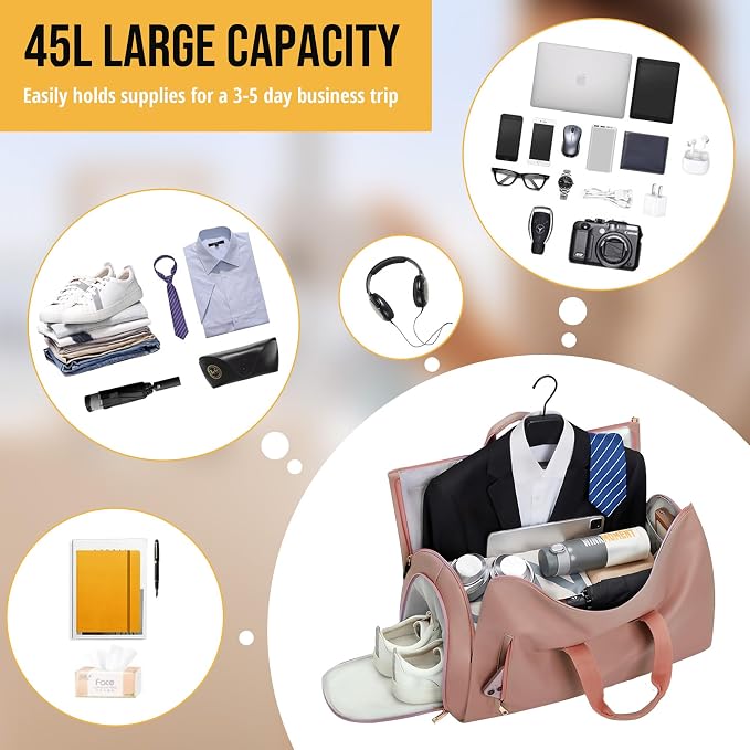 Convertible Garment Bag, Carry on Garment Duffel Bag with Shoulder Strap, Men's Women's Travel Clothing Bag with Shoe Compartment, 2-in-1 Hanging Suitcase Suit Business Travel Bag (Champagne)