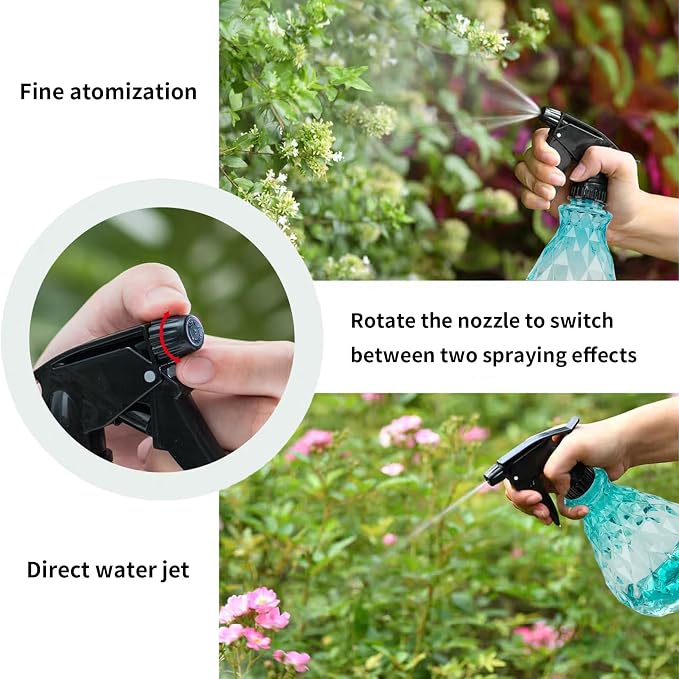 wugongshan 2 Pcs Spray Bottles, 500 ml/17 oz Empty Water Spray Bottles, Plastic Reusable Adjustable Mist Sprayer Squirt Bottles Containers Refillable for Cleaning Solutions, Gardening, Plants (Blue)