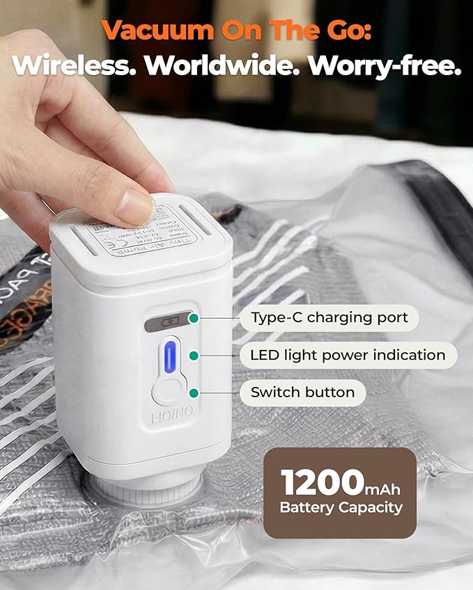 BAGSMART Rechargeable Wireless Pump Travel Storage Bags Set, Portable Space Saver Bags for Travel & Home, Vacuum Compression Seal Bag for Clothing- 15 combo bags