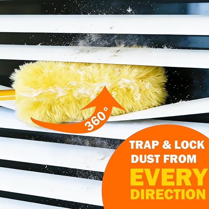 60 Heavy Duty Duster Refills for Swiffer Duster, Large, Yellow | 2 Side Extra Thick, 3 ft Handle & 1 Short Handle, Multisurface 360 Dusters kit for Dusting Furniture, Fans, Blinds, Corners