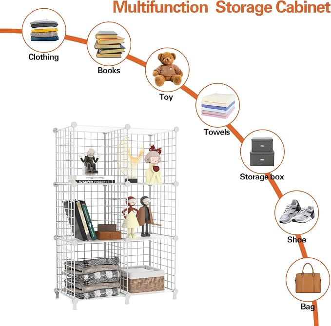 AWTATOS Wire 6 Cube Storage Organizer, Closet Storage Shelves Stackable | Metal Cube Storage Bookshelf, DIY Portable Closet Clothes Organizer, Wire Shelving for Bedroom, Home, Office White