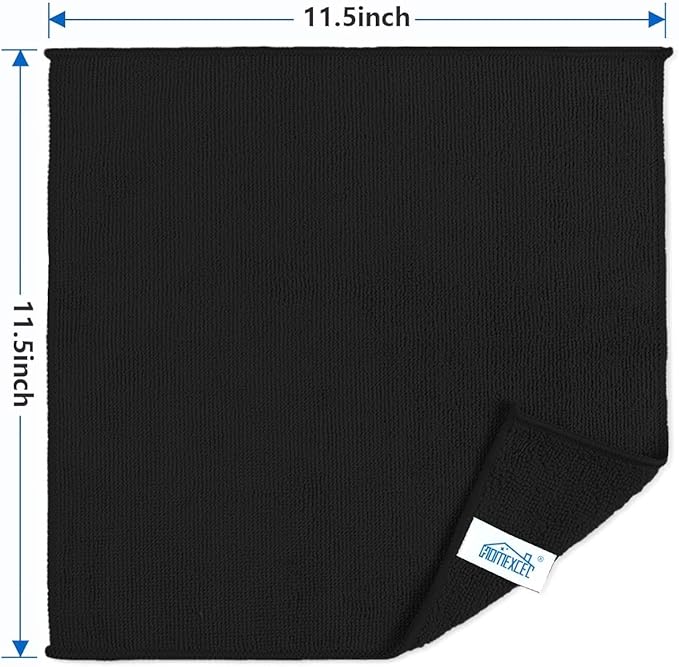 HOMEXCEL Black Microfiber Cleaning Cloth 100 Pack, Microfiber Towel for Cars, Lint Free, Scratch-Free, Highly Absorbent, and Cleaning Rags for House, Window and Glass, Cars, TV Screen 11.5 X11.5 inch
