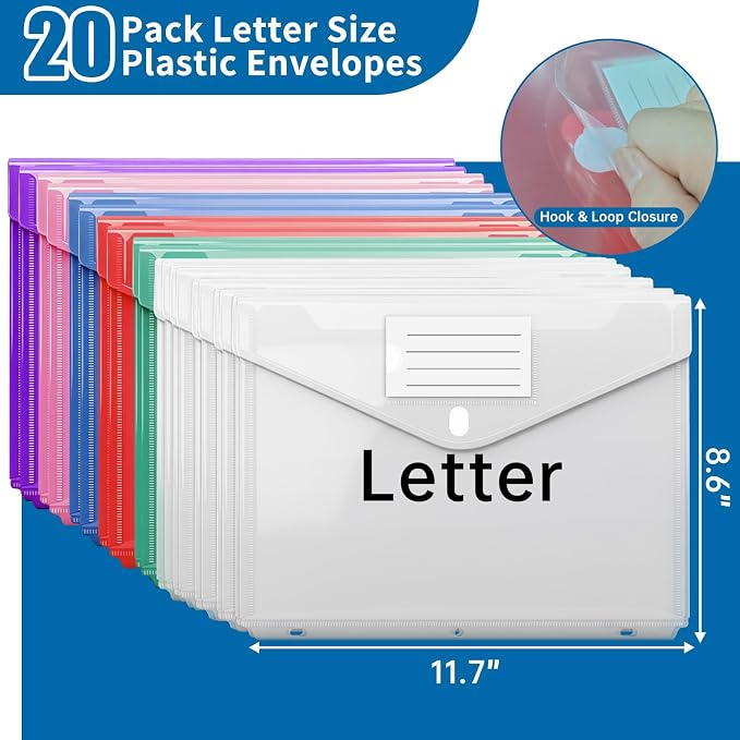 Binder Folders Organizer with 20 Pack Heavyweight Plastic Pockets,Fireproof File Folder Box with Lock,Zipper Binder Bag for Important Documents,Letter Size,Blue