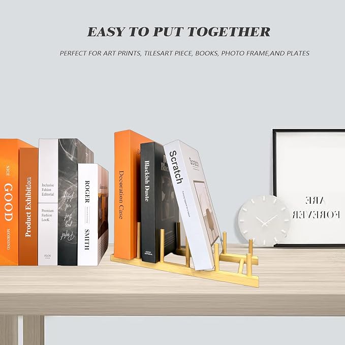 Plate Display Stands, 2 Pack 5-Slot Wooden Plate Holder Organizer | Sturdy Craft Show Display Stand for Art Prints, Book, Photo, Picture Frame, Plaque, Platter and Tabletop Decor