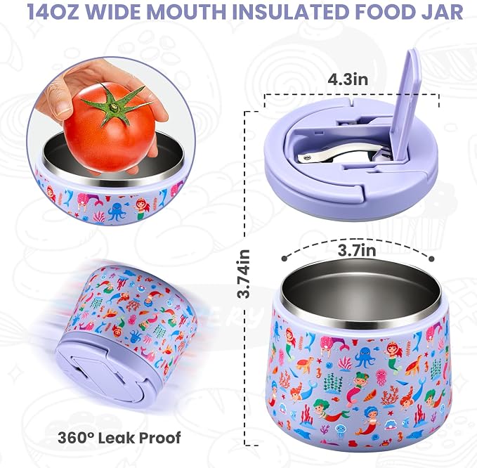 Itslife 14oz Vacuum Insulated Soup Thermo for Hot Food, Kids Lunch Container with Leakproof Buckle Lid, Wide Mouth Stainless Steel Food Jar with Spoon