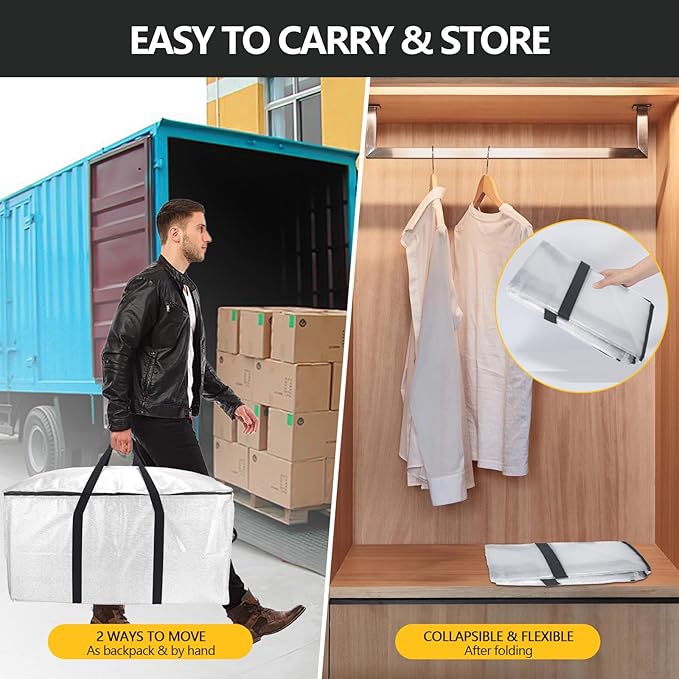 Extra Large Storage Bags Set Heavy Duty Moving Totes with Handles, Waterproof Dual-Way Carrying Design & Vacuum Space Bag,College Dorm,Christmas Decorations(4 Moving bag & 10 Vacuum Seal Bags)