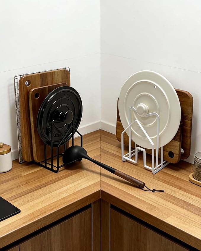 SUNFICON Cutting Board Rack Chopping Board Organizer Stand Holder Kitchen Countertop Pots Pan Lids Rack Organizer Flat Steel 4.92 x 5.7 x 8.47 in. Black