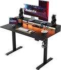 Agilestic 55 x 24 Inch Electric Standing Desk with Shelf, Height Adjustable Desk with Power Outlets & LED, Sit Stand Up Table with Monitor Stand, Computer Workstation, Black
