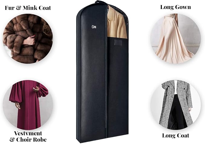 Luxury Storage Garment Bag for Long Coat, Fur, Mink, Gown, Vestment and Choir Robe | 60 Inch + 5 Inch Gusset Cover | Heavy Duty, Hanging, Breathable, Foldable Travel and Wardrobe Clothes Protector