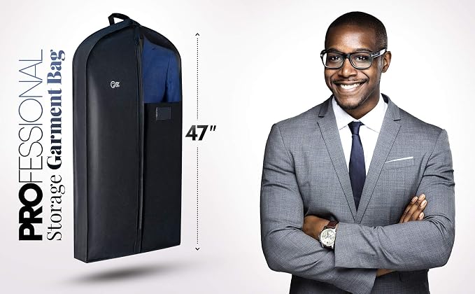 Luxury Storage Garment Bag for Men Suit, Long Women Dress, Tuxedo, Uniform | 47 Inch + 5 Inch Side Gusset | Hanging, Breathable, Foldable Clothes Cover and Protector