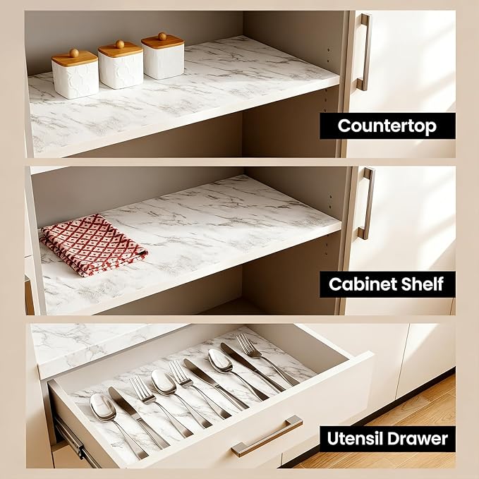 Coavas Shelf and Drawer Liner, Non Slip Extra Grip Non Adhesive Waterproof Thickened Cabinet Mat, Easy Cut for Kitchen Pantry Bathroom Dresser Cupboard (Marble, 12IN x 20FT)