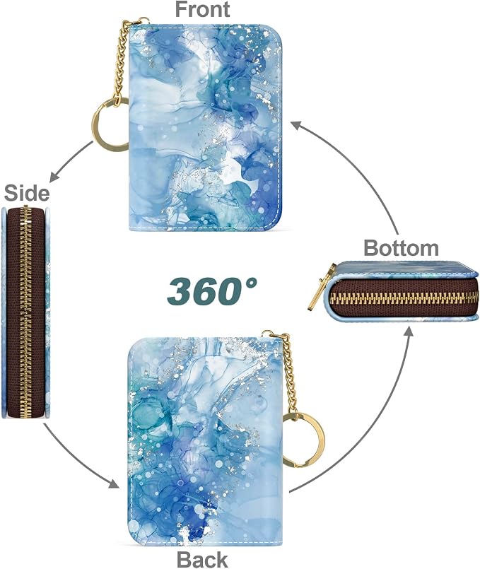 Nipichsha Women's Slim Leather RFID Wallet, Light Luxury Blue, 4.33 x 3.15 in