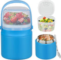 14 oz Soup Thermo for Hot Food with 7 oz Snack Container, Leak-Proof Insulated Lunch Container Kids and Adults, Stainless Steel Double Wall Vacuum Wide-mouth Thermal with Spoon and Handle-Blue