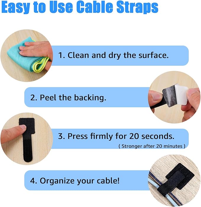 80PCS Hook and Loop Cable Ties, Under Desk Cable Management, Adhesive Cable Straps, Cord Management Hider Idea, Cord Organizer for Desk, Computer Accessories, Home Office Organization, Gray