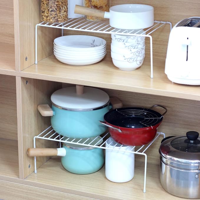 Kitchen Cabinet Shelf Organizer Set of 3, Large (15.7 x 9.4 inch) Metal Wire Pantry Storage Shelves, Dish Plate Racks for Cabinets, Freezer, Counter, Cupboard Organizers and Storage, White