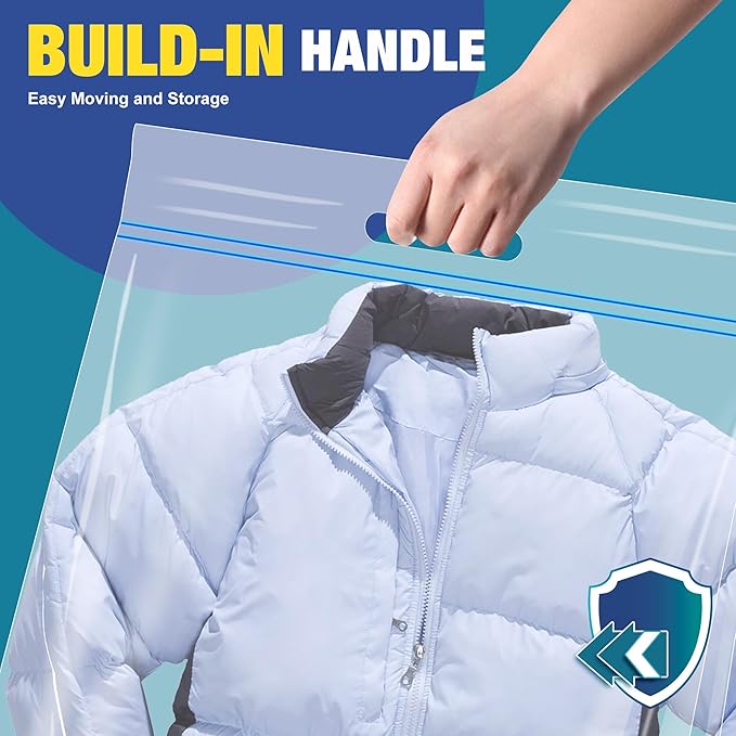 15 Gallon Large Storage Bags, 24" x 24" Clear Plastic Zipper Bags with Handles, Extra Large XL Heavy Duty for Travel Home Moving, Pack of 6