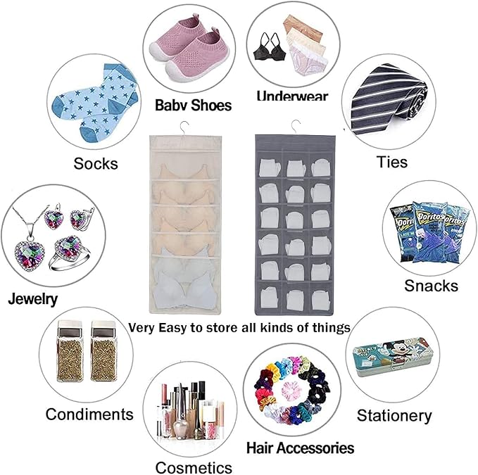 Bra and Underwear Hanging Storage Organizer Mesh Pockets Dual Sided Wall Shelves Space Saver Bag Sock Underpants Drawer Closet Clothes Rack (Pink:(6+18pockets))