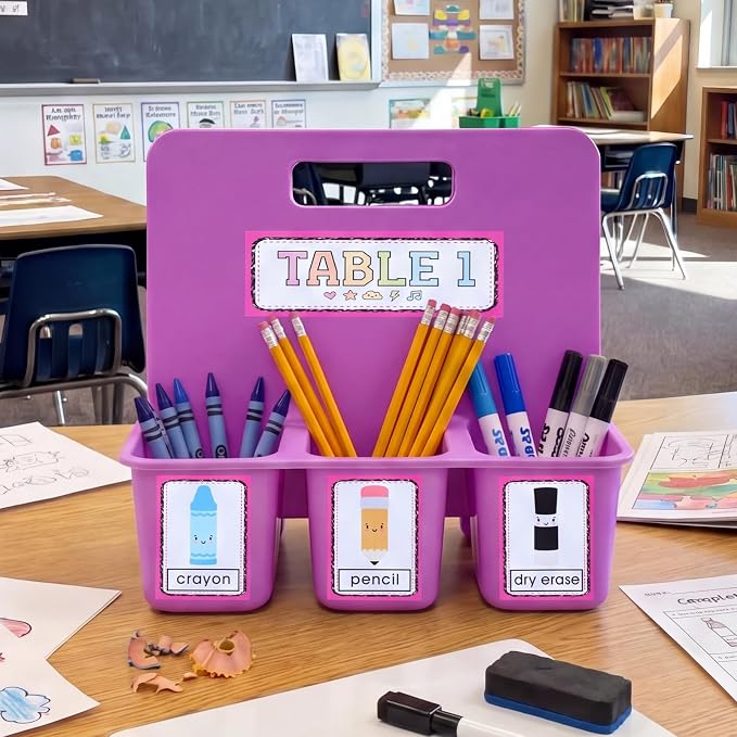20pcs Teacher Toolbox Labels Classroom Caddy Labels Decoration Self-Adhesive Caddy Toolbox Sticker Crayon Pencil Dry Erase Organizer Pen Holder Tag for Preschool Back to School Table Decor(Colorful)