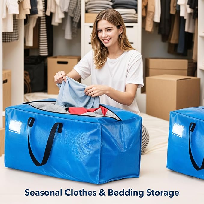Moving Bags Heavy Duty,Extra Large Moving Bags for Travel/College Packing/Storage/Organization/Seasonal Clothes & Bedding Storage,Moving Supplies Bins,Compatible with Ikea Frakta Cart (Blue,10 Pack)
