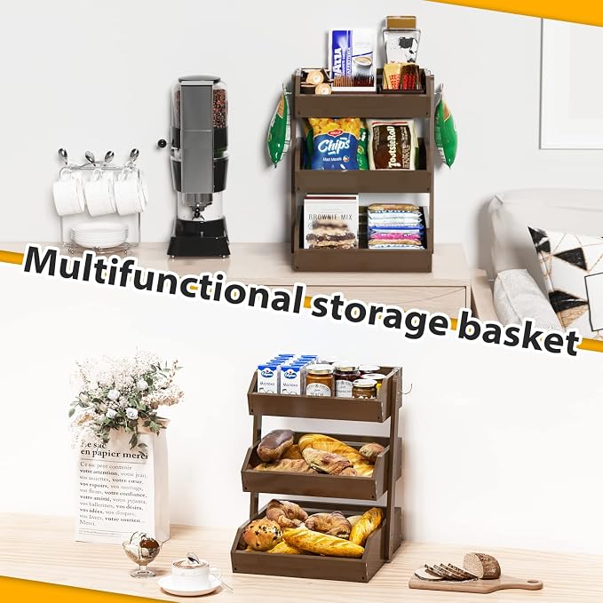 Gmtsl Bamboo Fruit Basket for Kitchen, Fruit Holder for Kitchen Countertop | 3 Tier Fruit bowl for Kitchen Counter, Fruit Stand, Vegetable Basket Storage, Produce Organizer, Bread Snack Display(WALNUT)