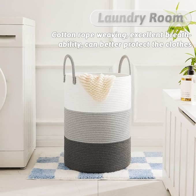 Artfeel Laundry Basket,Woven Cotton Rope Laundry Hamper,80L for Decorative Storage of Dirty Clothes,Toys and Blankets in Bathroom,Bedroom and Living Room