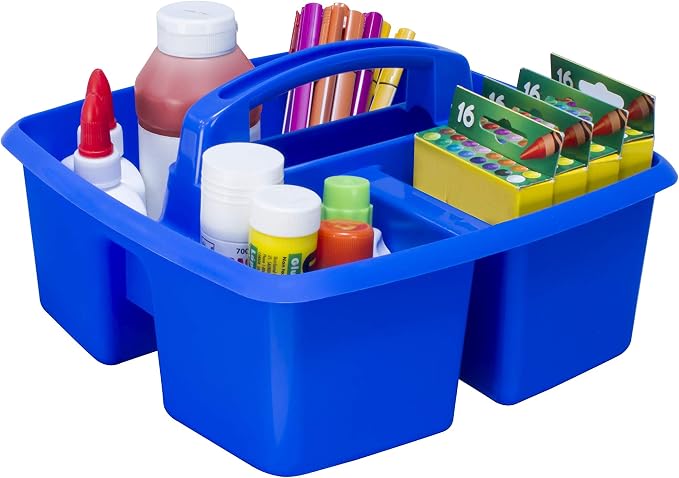 Storex 3-Compartment Small Caddy – Multipurpose Classroom Organizer with Handle, Assorted STEAM Colors, 6-Pack (00940A06C)