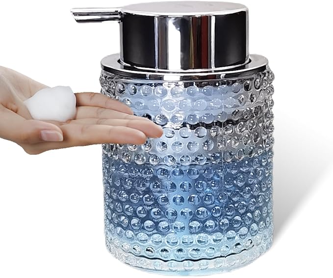 Glass Hand Foaming Soap Dispensers with Silver Pump Refillable Hand Soap Dispenser for Bathroom Kitchen (1Pack-D883)