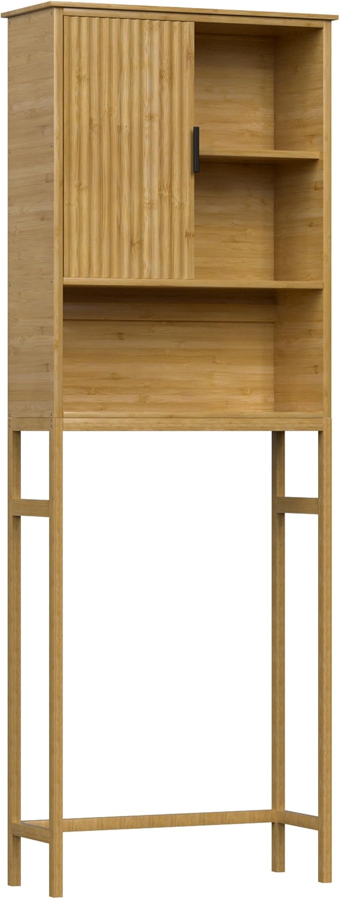 Yardenaler Over The Toilet Storage Cabinet with Fluted Doors, Bathroom Over Toilet Rack with Adjustable Shelf Bamboo FreeStanding Space-Saving Storage Organizer, Natural