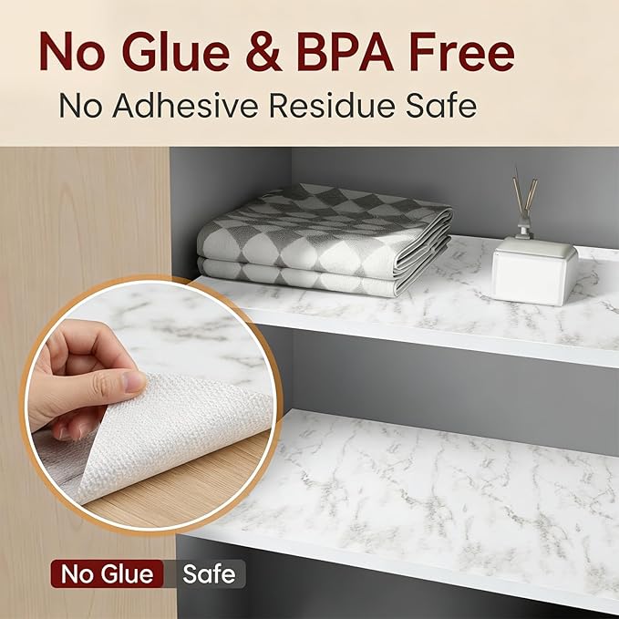 Coavas Shelf and Drawer Liner, Non Slip Extra Grip Non Adhesive Waterproof Thickened Cabinet Mat, Easy Cut for Kitchen Pantry Bathroom Dresser Cupboard (Marble, 24IN x 10FT)