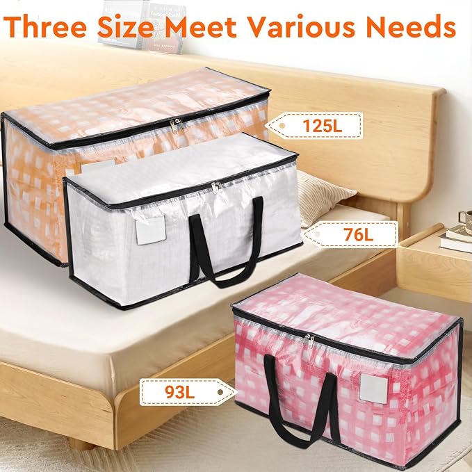 BlissTotes Moving Bags, 76L 6-Pack Storage Bags, Moving Box Heavy Duty Extra Large, Moving Totes with Zipper, Large Packing Bag with Reinforced Handles, Boxes for Packaging Moving
