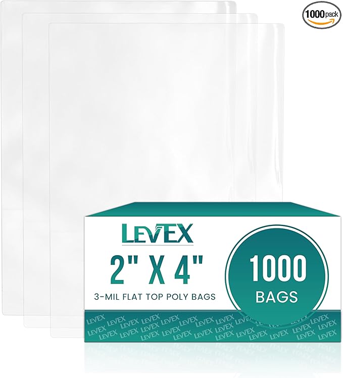 Levex - 2" x 4" (1000 Count) Open End Flat Top - 3-Mil Heavy Duty Clear Poly Bags for Packaging, Shipping, Storage & Food (Bags Do Not Have a Seal or Prints)