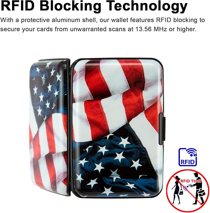 RFID Blocking Small Metal Credit Card Holder Wallet for Women Men Business Aluminum Protector Sleeves Slim Mini Cards Case (USA American Flag)