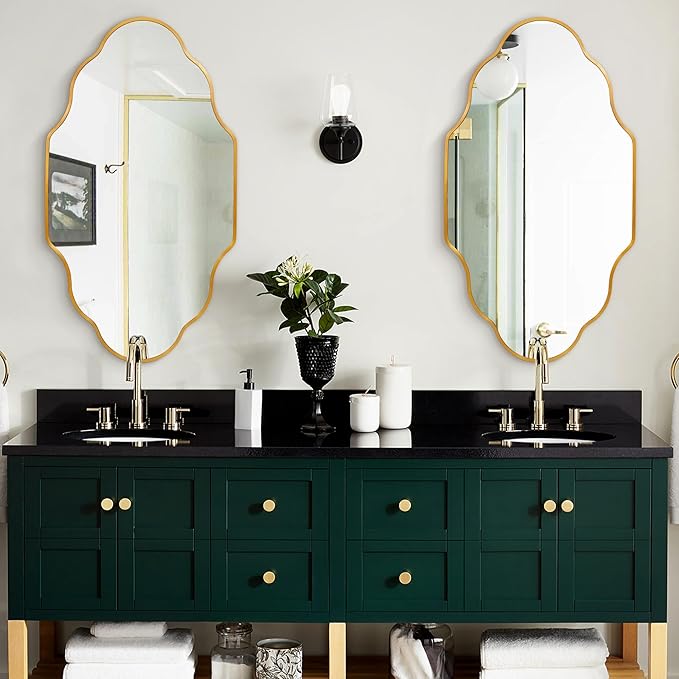 Gold Bathroom Mirror -Wall Decor 20" x 36" Modern Mirror with Aluminum Alloy Frame for Bathroom, Bedroom, Living Room, Dining Room, Cloakroom, Entryway
