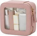 Aveniee Mini Clear Makeup Bag, Small Cosmetic Bags Travel Toiletry Pouch Organizer, TSA Approved Make up Case with Zipper, Car Bag for Essentials,Dusty Pink