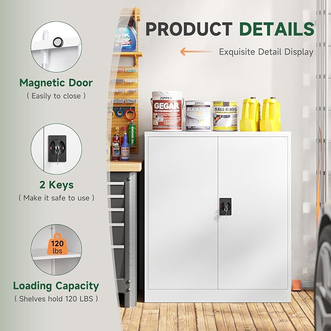 Letaya Metal Storage Cabinets with Lock Door,2 Adjustable Shelves Organizer Steel Storage Cabinets for Home,Office,Warehouse,Garage,Employee Lockers(White)