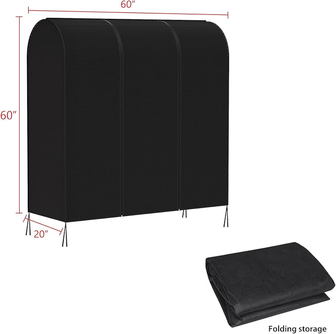 Zilink Garment Rack Cover Clothes Rack Cover Wardrobe Cover 60in, Black | Dustproof, Breathable, 2 Durable Zippers, Garment Bags Protector for Garment Rack (Rack Not Included)