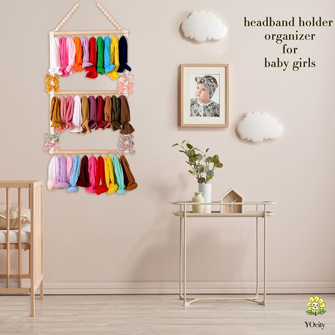 YOcity Headband Holder Organizer for Girls Baby Hair Accessories Organizer Hair Bow, Clip, Hair Tie,Headbands Storage Hanging Decor for Nursery Toddler Girls Room (White)